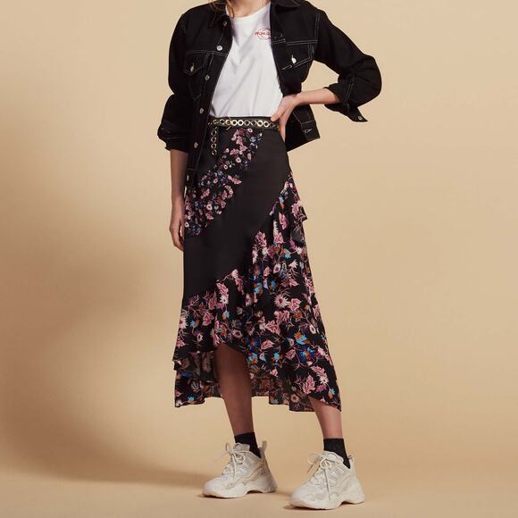 Sandro Paris Long Floaty Floral Printed Asymmetrical Skirt Size 1